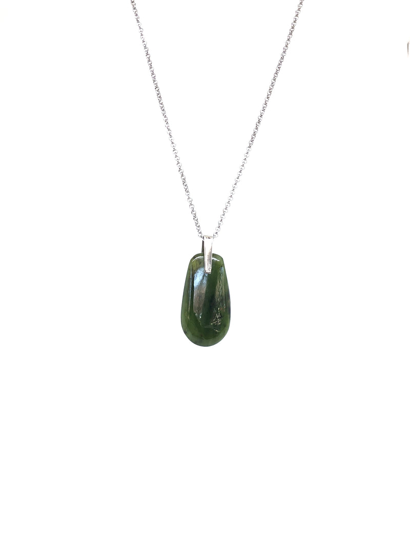 Sands Carving - Silver Oval Pounamu Necklace