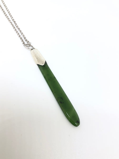 Sands Carving - Silver Teardrop Pounamu Necklace