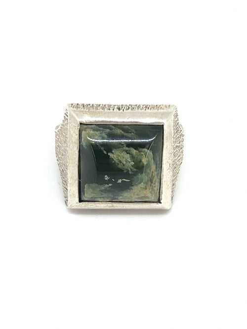 Sands Carving -  Silver Pounamu Square Signet Ring