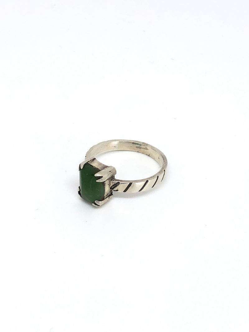 Sands Carving - Silver Pounamu Rectangle Claw Ring