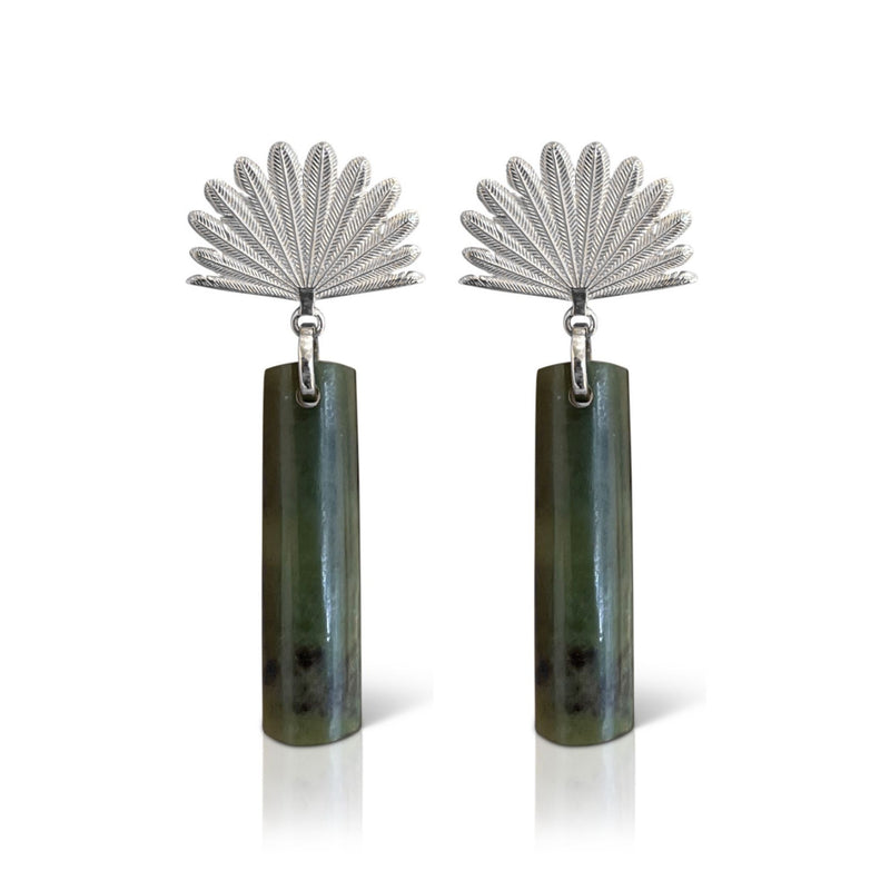 Boh Runga - Pounamu Pīwakawaka Drop Earrings