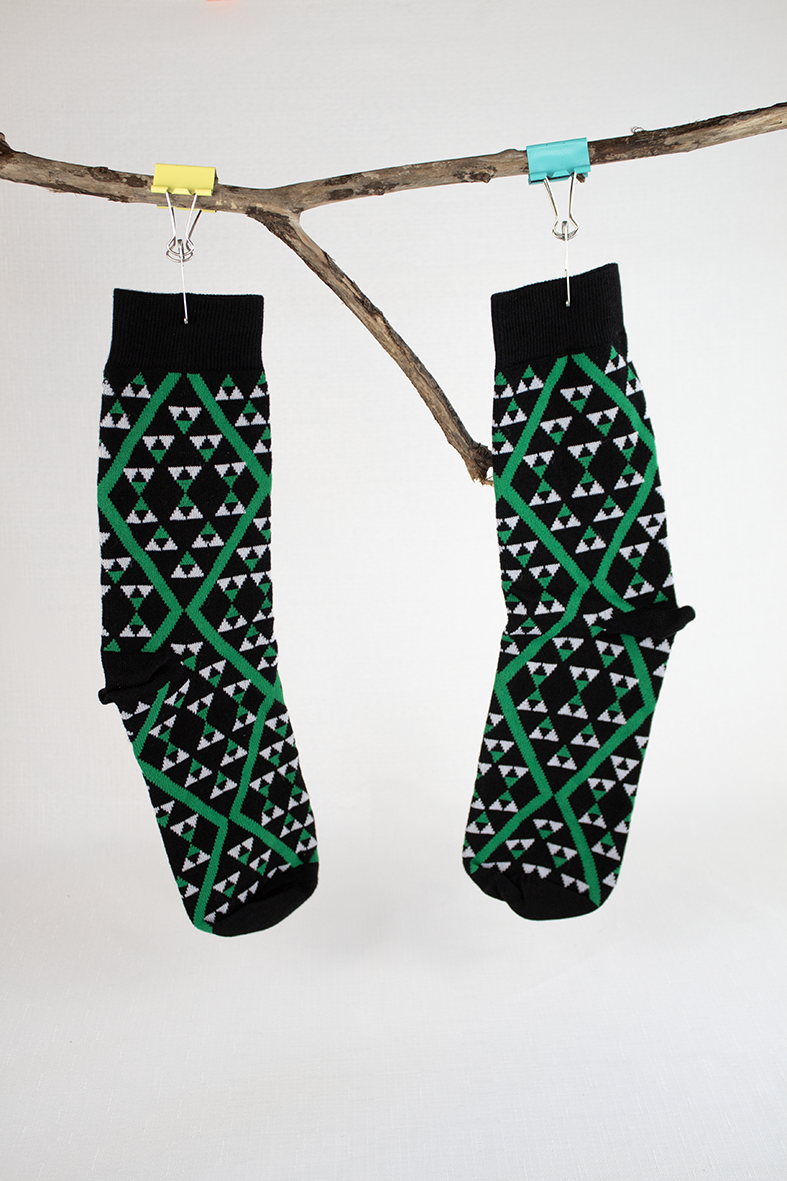 Natura Aura Socks - Pātiki / Green, B&W